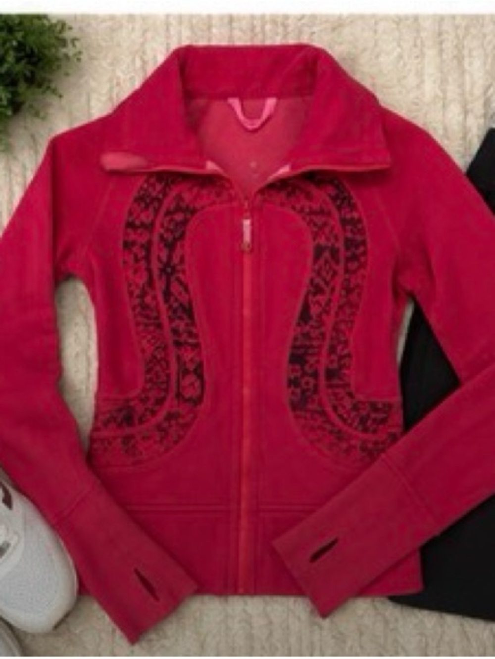 Lululemon Scuba Zip-Up Jacket Pink Patterned Trim Women's Size 6